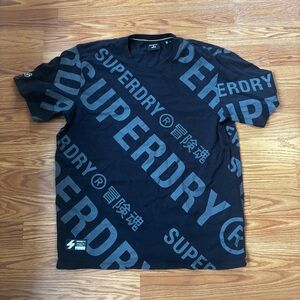 Superdry Code Core Logo All Over Print T-Shirt Black Gray Size Large Unisex